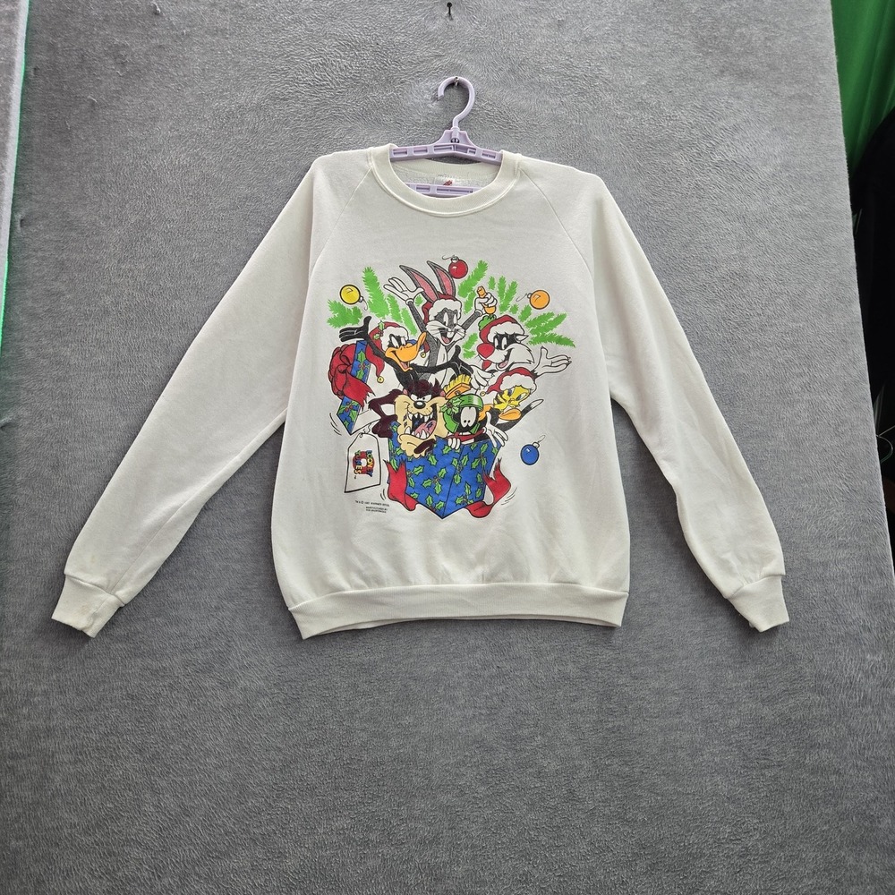 VINTAGE Looney Tunes Men Sweatshirt XL Fleece Christmas Jerzees 90s USA READ